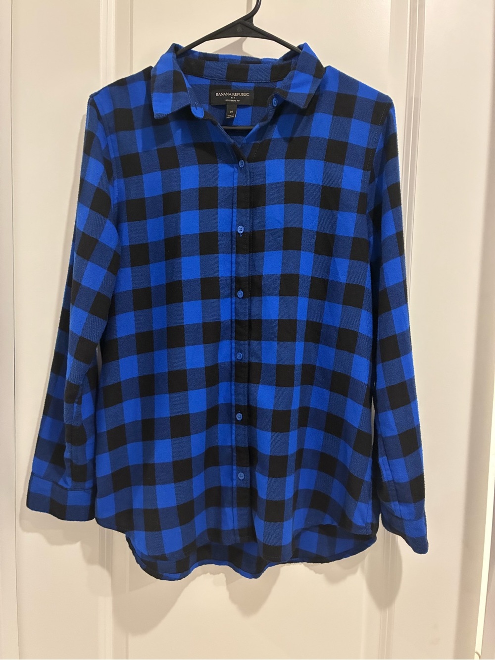 Banana Republic Boyfriend Fit Blue Black Plaid Flannel Button Down Shirt - M